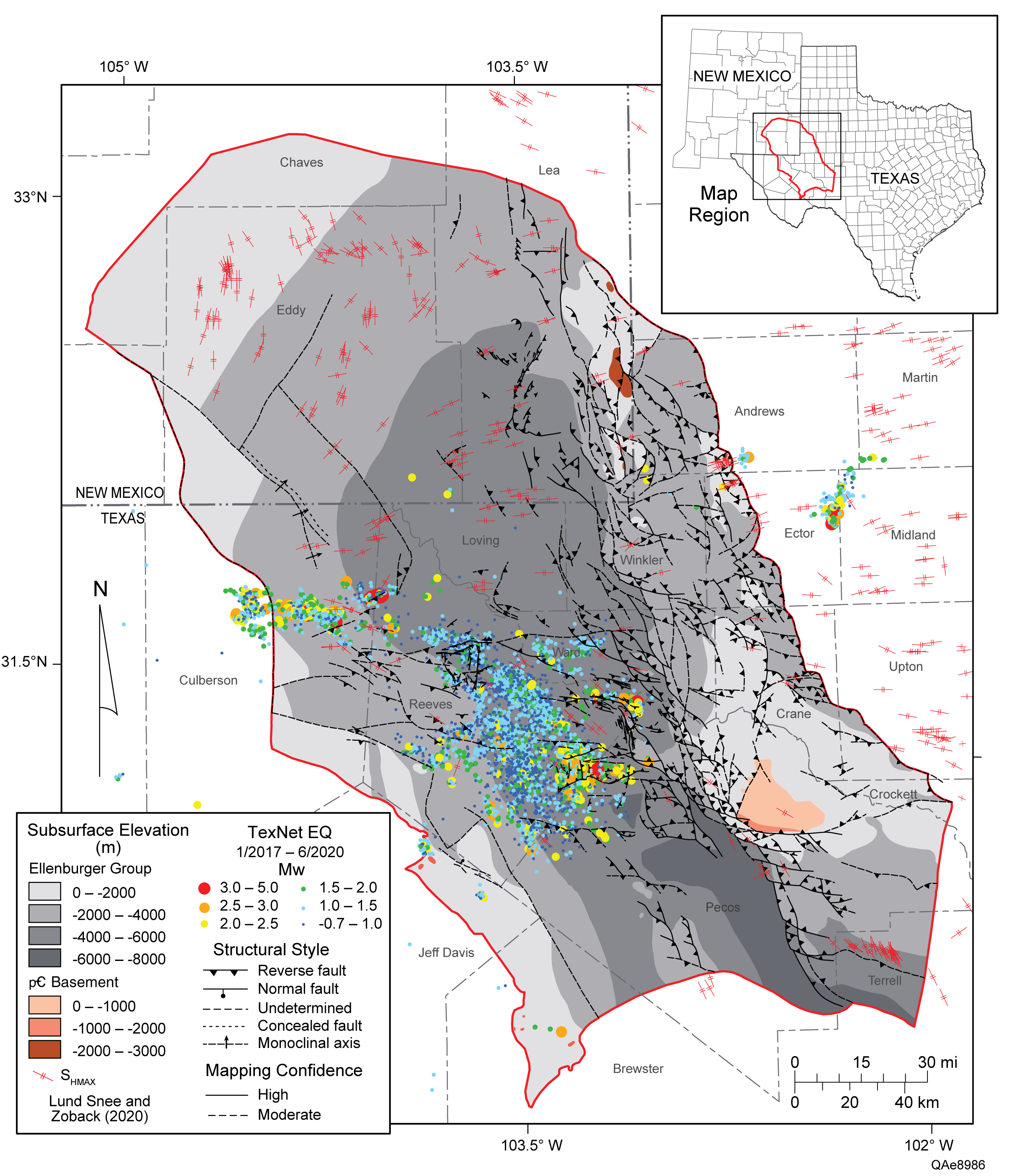 map of Delaware basin earthquakes