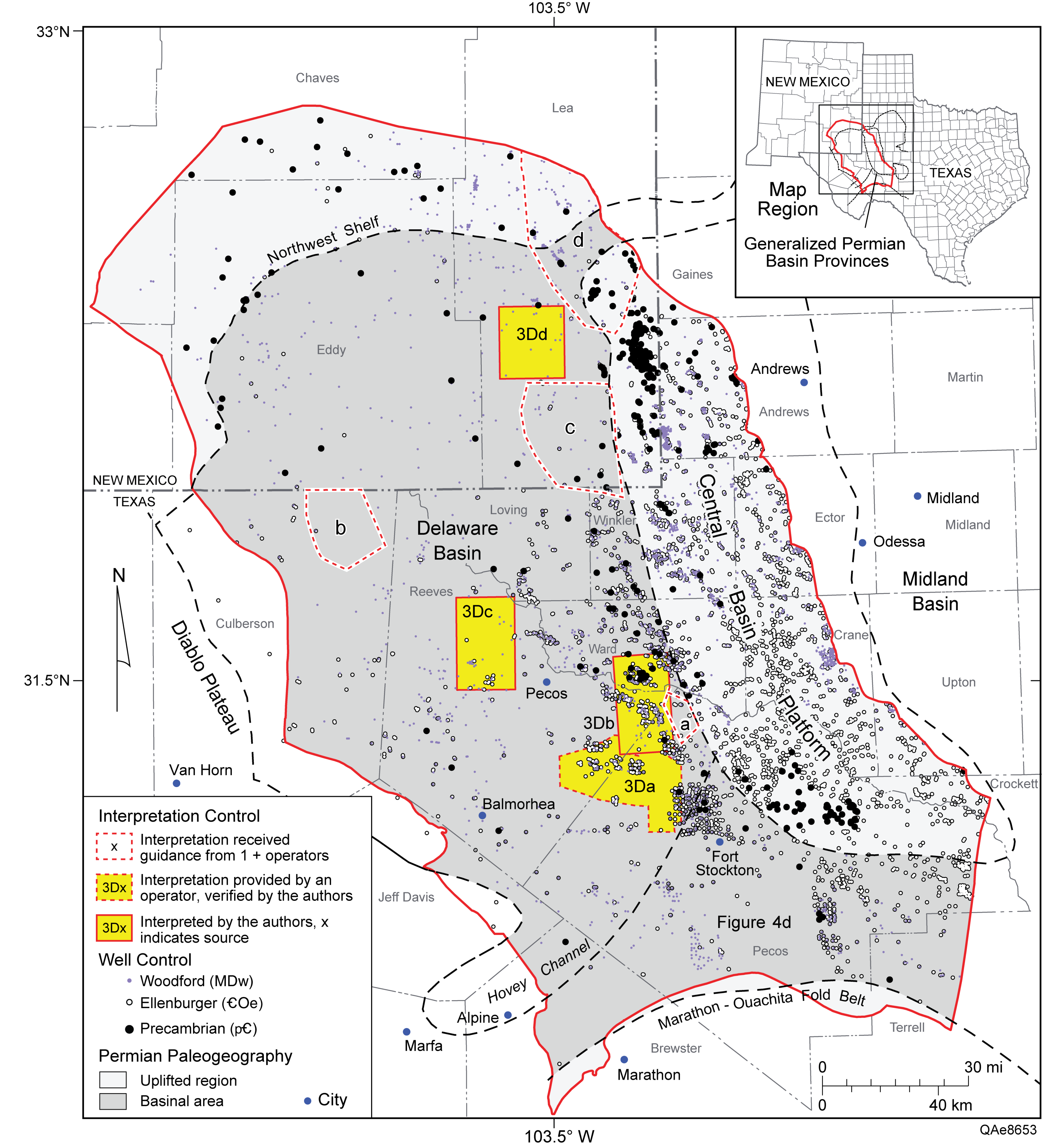 map of Delaware basin seismic data