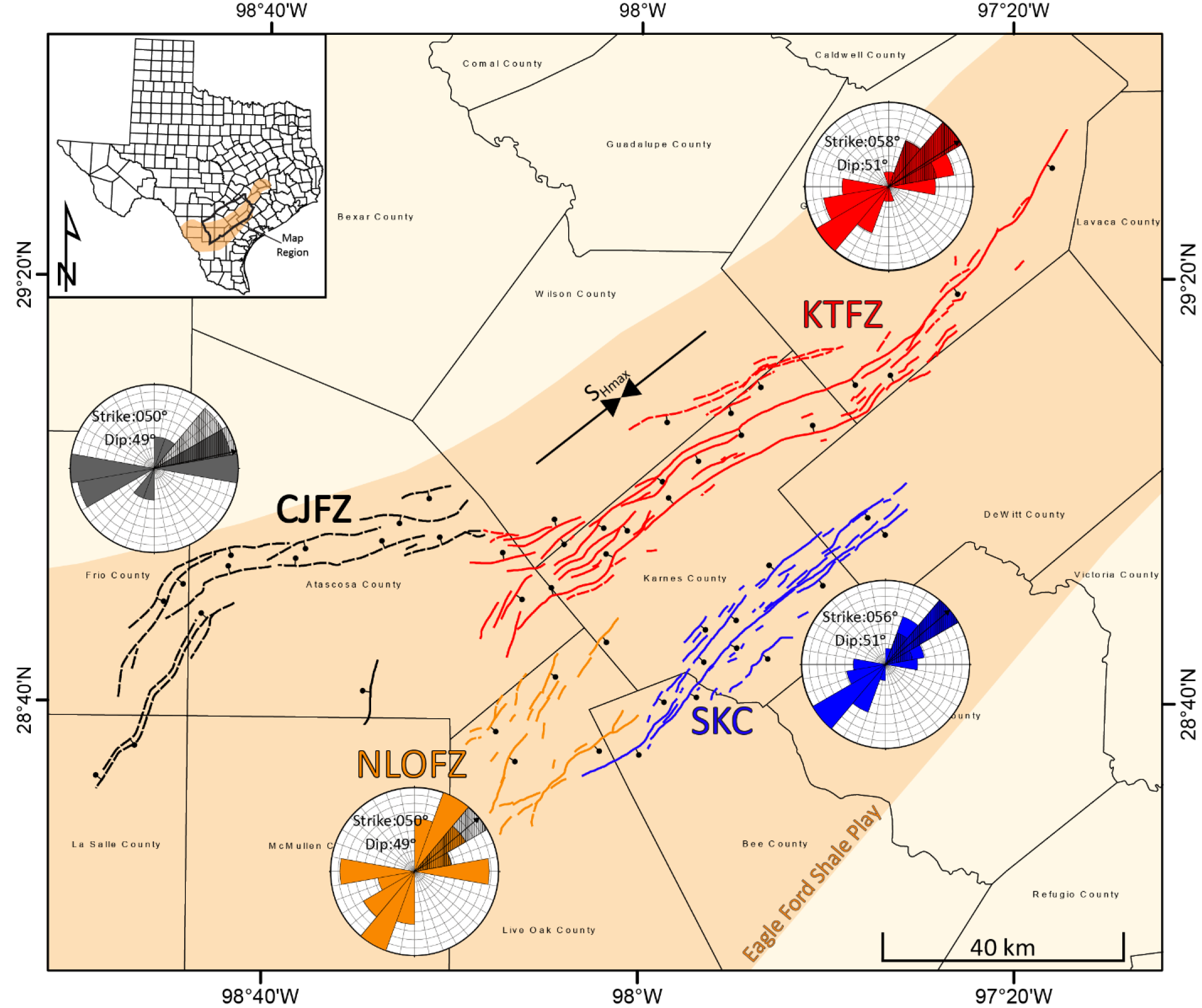 map of Eagle Ford interpreted faults